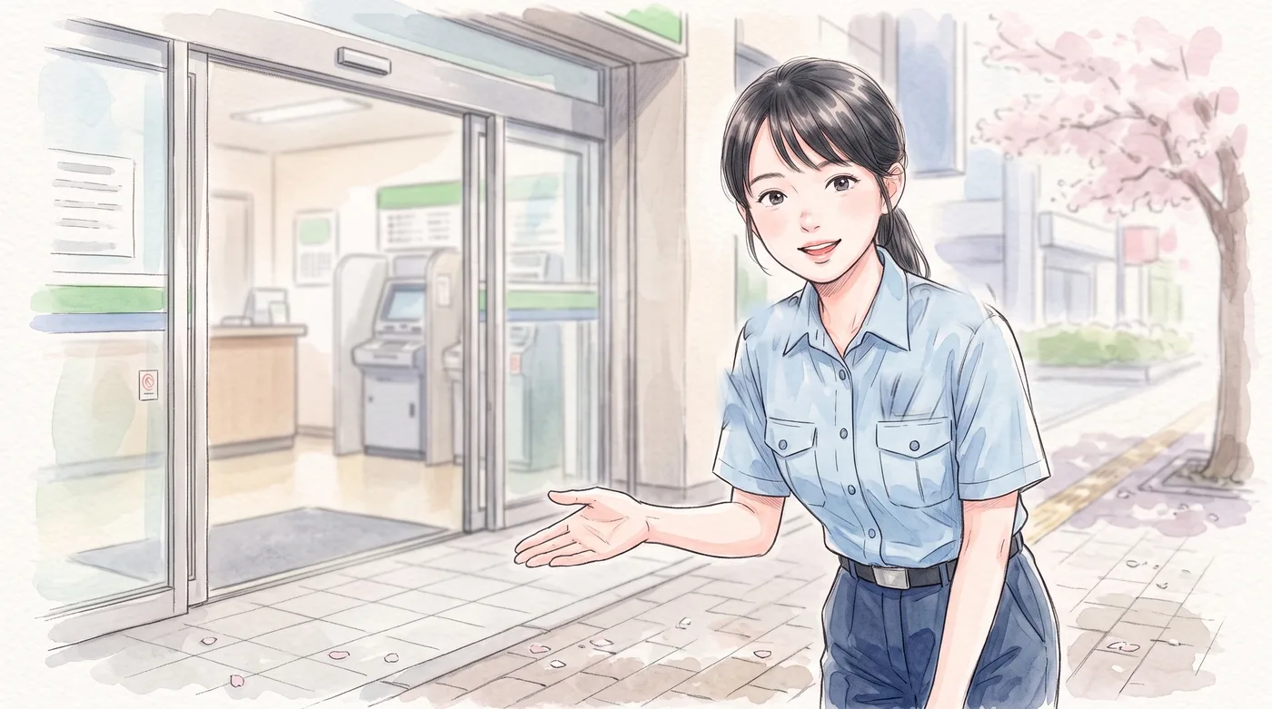 銀行の前で、声をかける