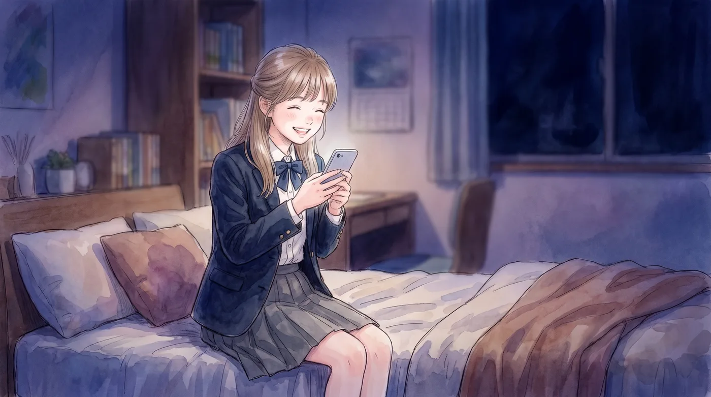 自分の部屋で、友だちとやり取り