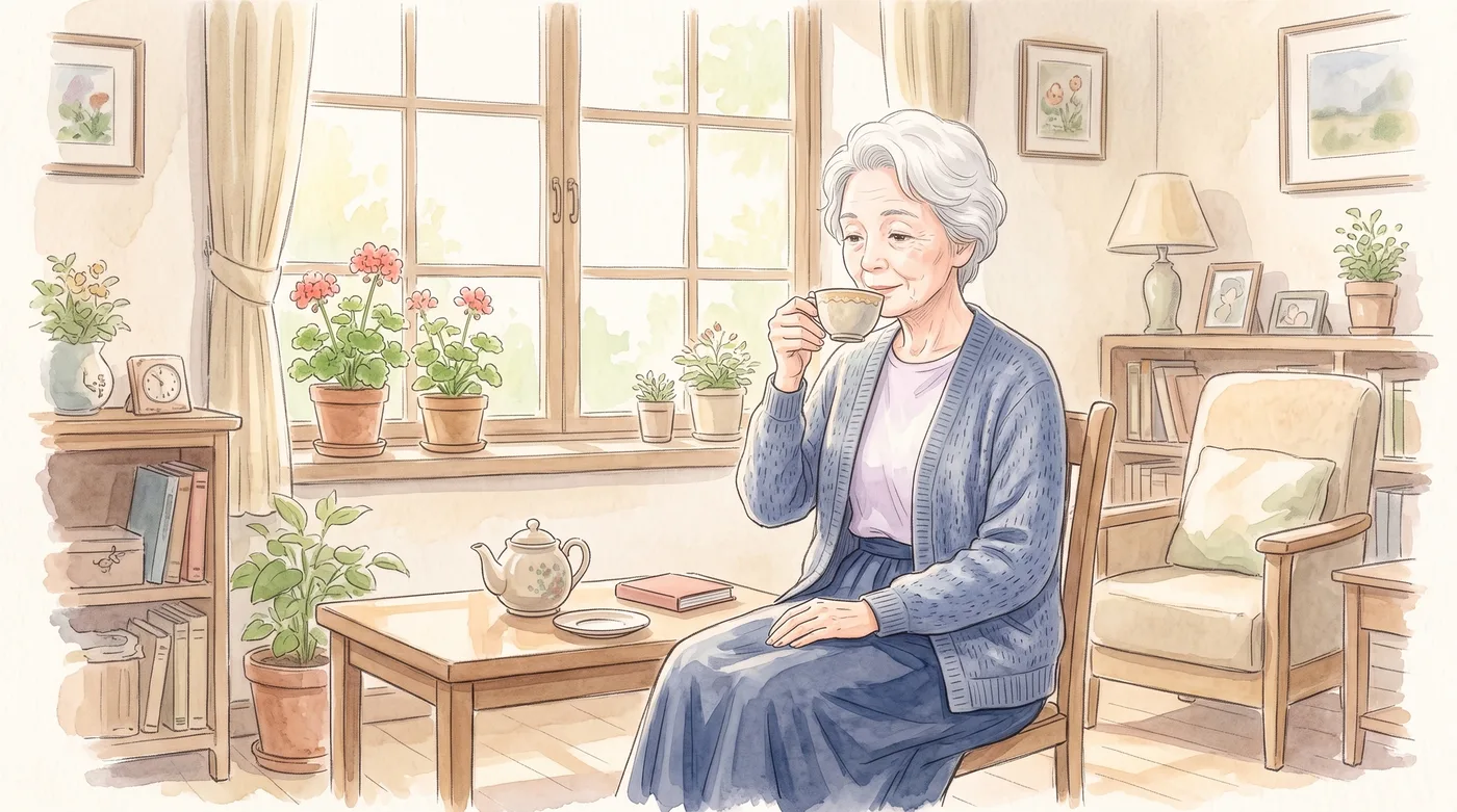 居間で、ひとりお茶を