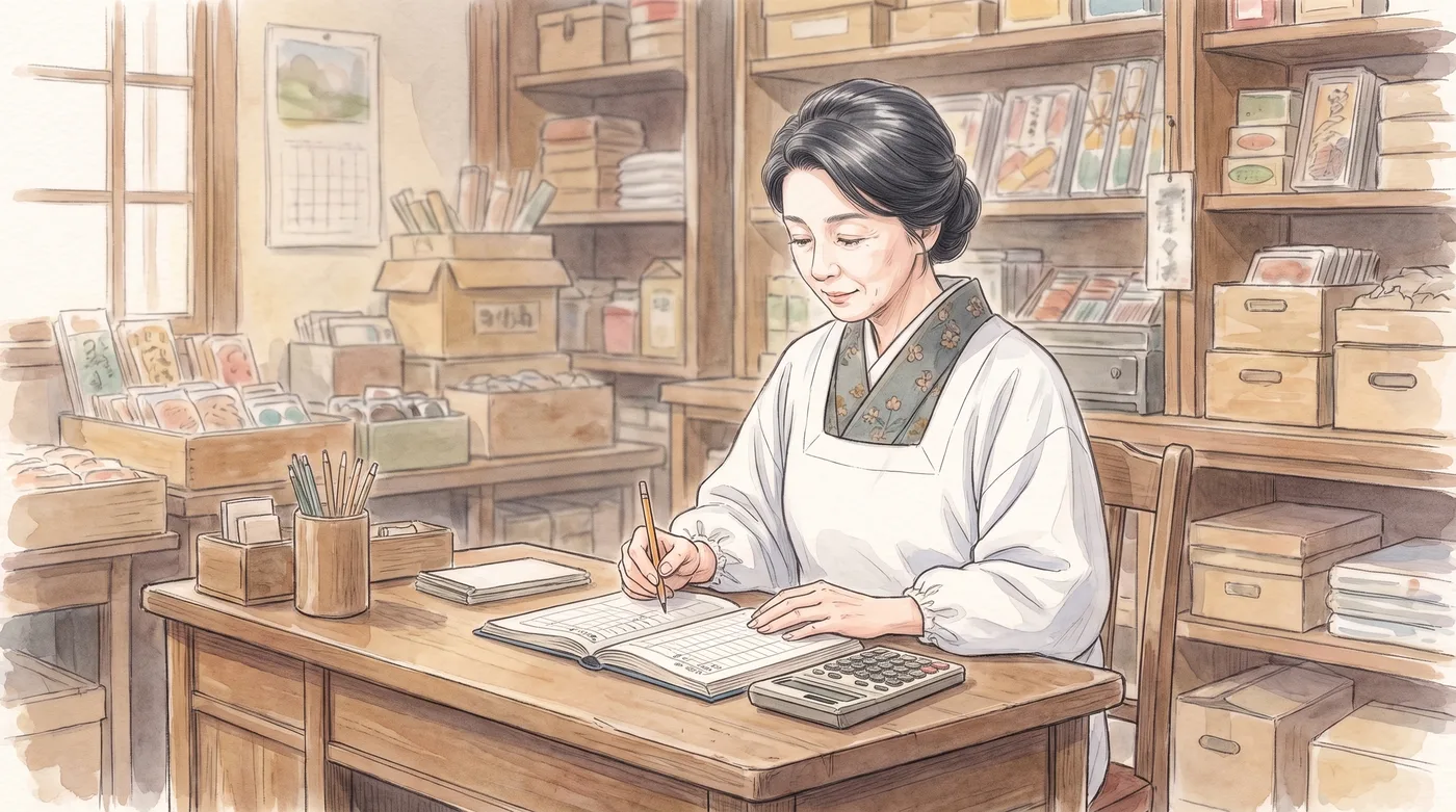 店じまいのあと、帳面をつける