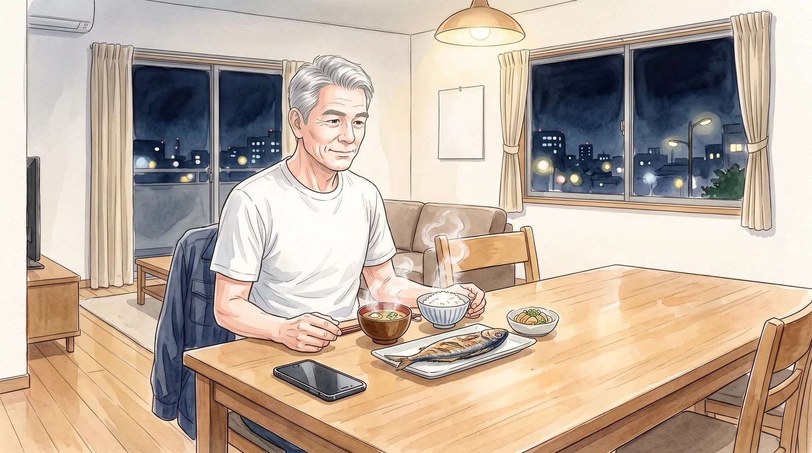 仕事を終えて、家で夕飯