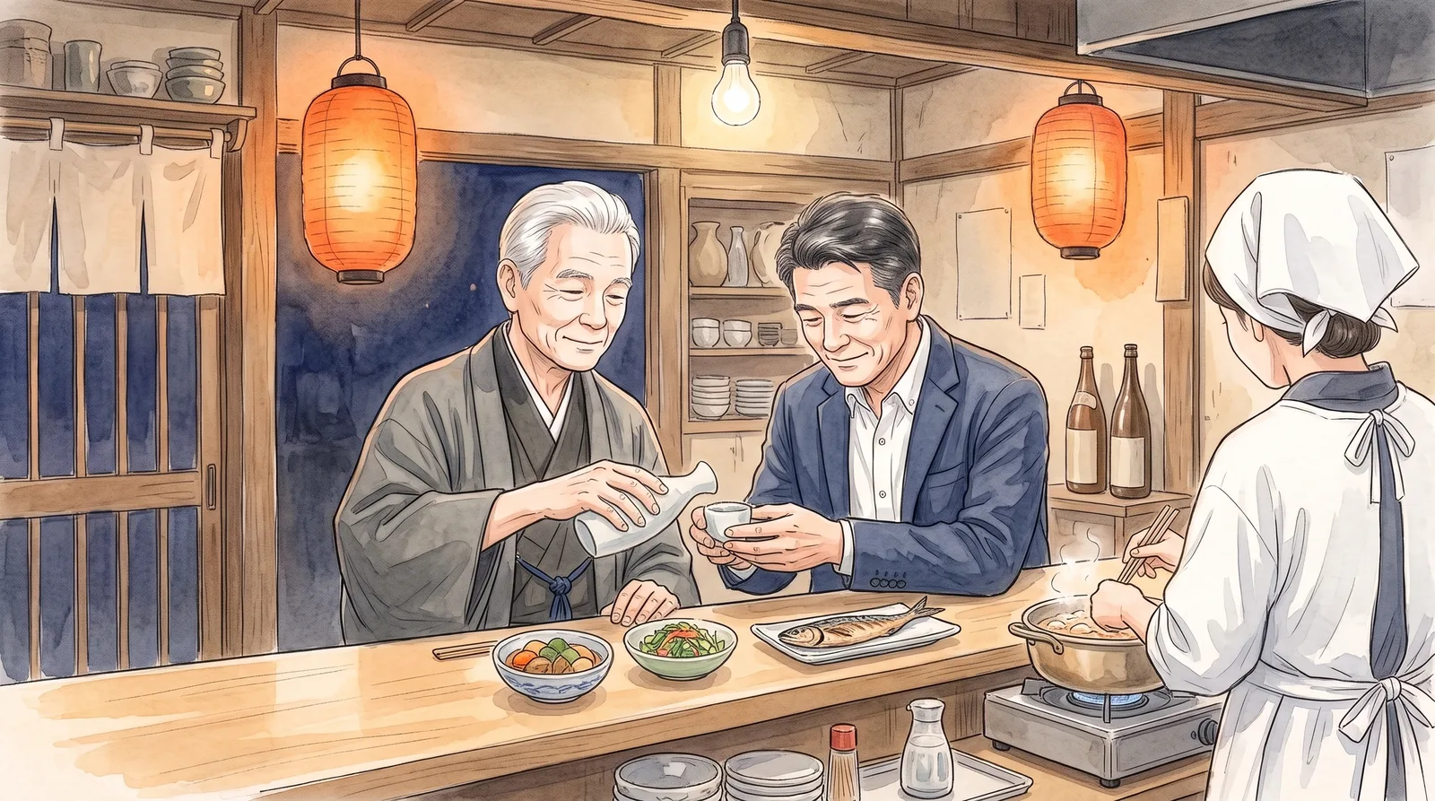 小料理屋で、平蔵と