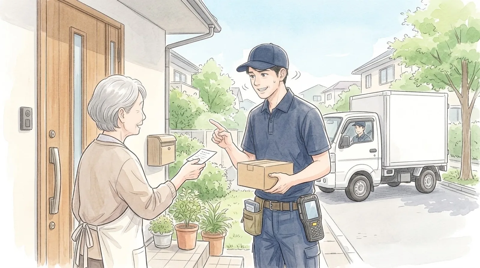 玄関先で。「うちは携帯番号なんか書きませんよ」