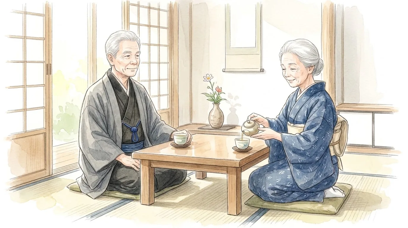 隣の間で、平蔵にお茶を